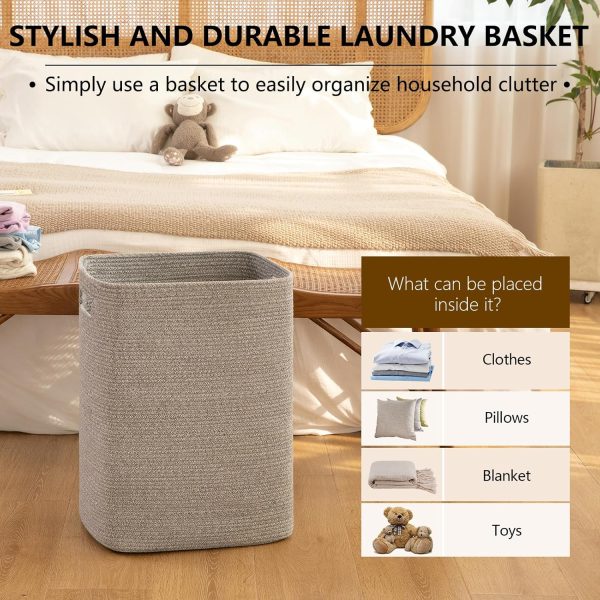 OIAHOMY Laundry Hamper, Rectangle Cotton Laundry Basket with Handles, Large Blanket Basket for Living room, Woven Decorative Storage for Toys,Clothes,Pillows-16x13x22in-Brown variegated - Image 20