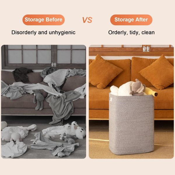OIAHOMY Laundry Hamper, Rectangle Cotton Laundry Basket with Handles, Large Blanket Basket for Living room, Woven Decorative Storage for Toys,Clothes,Pillows-16x13x22in-Brown variegated - Image 21