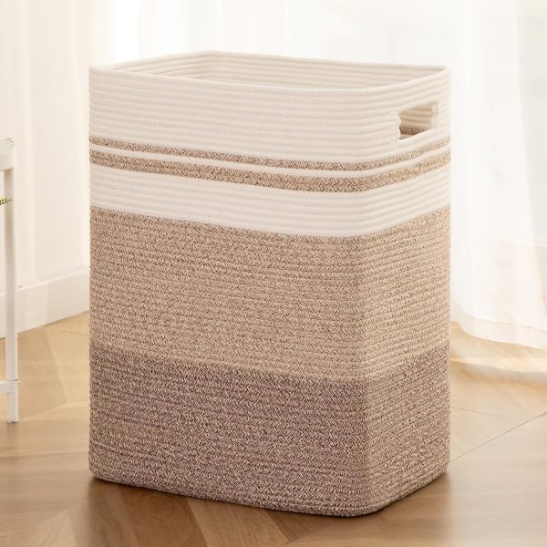 OIAHOMY Laundry Hamper, Rectangle Cotton Laundry Basket with Handles, Large Blanket Basket for Living room, Woven Decorative Storage for Toys,Clothes,Pillows-16x13x22in-Brown variegated - Image 23