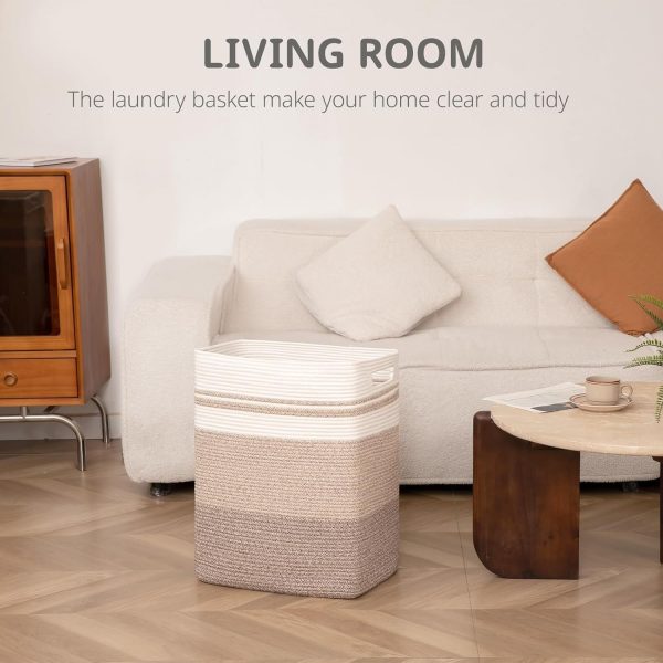 OIAHOMY Laundry Hamper, Rectangle Cotton Laundry Basket with Handles, Large Blanket Basket for Living room, Woven Decorative Storage for Toys,Clothes,Pillows-16x13x22in-Brown variegated - Image 24