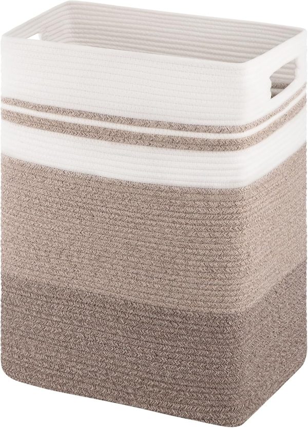 OIAHOMY Laundry Hamper, Rectangle Cotton Laundry Basket with Handles, Large Blanket Basket for Living room, Woven Decorative Storage for Toys,Clothes,Pillows-16x13x22in-Brown variegated - Image 29