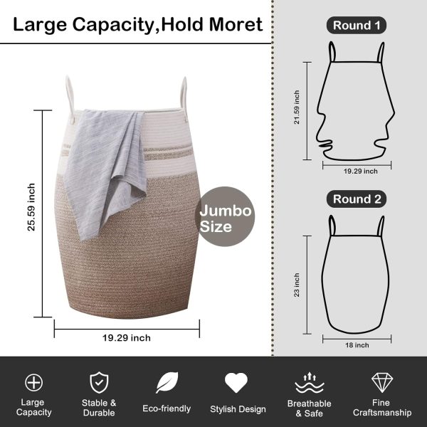 OIAHOMY Laundry Hamper Woven Cotton Rope Large Clothes Hamper 25.6" Height Tall Laundry Basket with Extended Cotton Handles for Storage Clothes Toys in Bedroom, Bathroom, Foldable (Yellow variegated) - Image 3