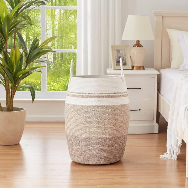 OIAHOMY Laundry Hamper Woven Cotton Rope Large Clothes Hamper 25.6" Height Tall Laundry Basket with Extended Cotton Handles for Storage Clothes Toys in Bedroom, Bathroom, Foldable (Yellow variegated) - Image 10