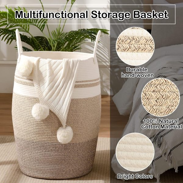 OIAHOMY Laundry Hamper Woven Cotton Rope Large Clothes Hamper 25.6" Height Tall Laundry Basket with Extended Cotton Handles for Storage Clothes Toys in Bedroom, Bathroom, Foldable (Yellow variegated) - Image 11