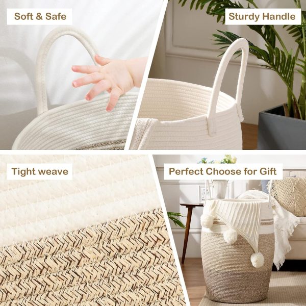 OIAHOMY Laundry Hamper Woven Cotton Rope Large Clothes Hamper 25.6" Height Tall Laundry Basket with Extended Cotton Handles for Storage Clothes Toys in Bedroom, Bathroom, Foldable (Yellow variegated) - Image 13