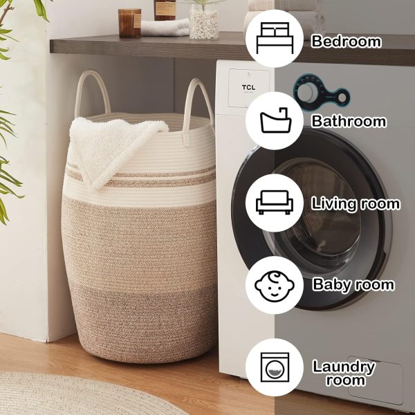 OIAHOMY Laundry Hamper Woven Cotton Rope Large Clothes Hamper 25.6" Height Tall Laundry Basket with Extended Cotton Handles for Storage Clothes Toys in Bedroom, Bathroom, Foldable (Yellow variegated) - Image 14