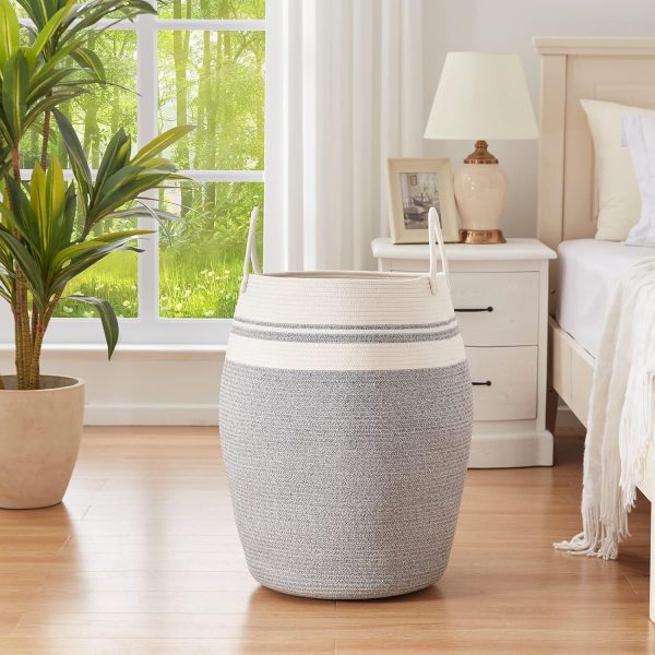OIAHOMY Laundry Hamper Woven Cotton Rope Large Clothes Hamper 25.6" Height Tall Laundry Basket with Extended Cotton Handles for Storage Clothes Toys in Bedroom, Bathroom, Foldable (Yellow variegated) - Image 17
