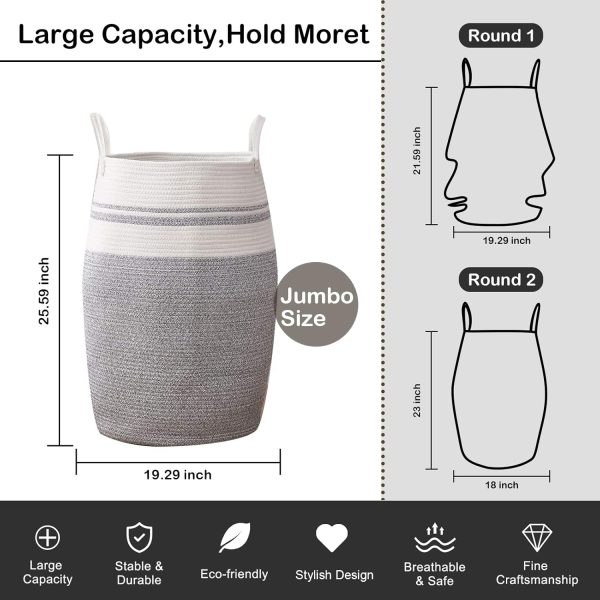OIAHOMY Laundry Hamper Woven Cotton Rope Large Clothes Hamper 25.6" Height Tall Laundry Basket with Extended Cotton Handles for Storage Clothes Toys in Bedroom, Bathroom, Foldable (Yellow variegated) - Image 18