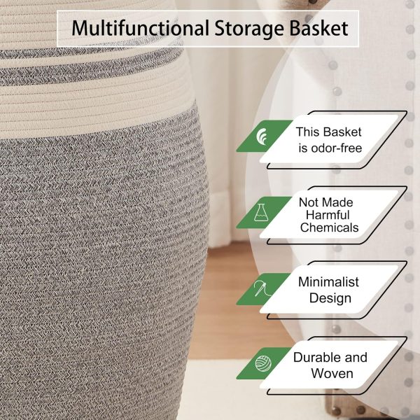 OIAHOMY Laundry Hamper Woven Cotton Rope Large Clothes Hamper 25.6" Height Tall Laundry Basket with Extended Cotton Handles for Storage Clothes Toys in Bedroom, Bathroom, Foldable (Yellow variegated) - Image 21