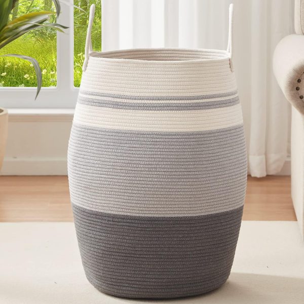 OIAHOMY Laundry Hamper Woven Cotton Rope Large Clothes Hamper 25.6" Height Tall Laundry Basket with Extended Cotton Handles for Storage Clothes Toys in Bedroom, Bathroom, Foldable (Yellow variegated) - Image 23