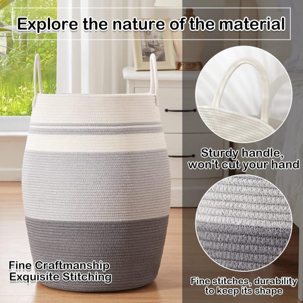 OIAHOMY Laundry Hamper Woven Cotton Rope Large Clothes Hamper 25.6" Height Tall Laundry Basket with Extended Cotton Handles for Storage Clothes Toys in Bedroom, Bathroom, Foldable (Yellow variegated) - Image 25
