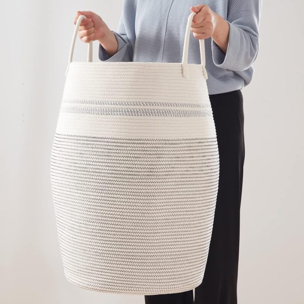 OIAHOMY Laundry Hamper Woven Cotton Rope Large Clothes Hamper 25.6" Height Tall Laundry Basket with Extended Cotton Handles for Storage Clothes Toys in Bedroom, Bathroom, Foldable (Yellow variegated) - Image 35