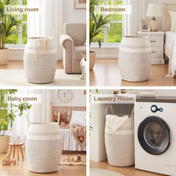 OIAHOMY Laundry Hamper Woven Cotton Rope Large Clothes Hamper 25.6" Height Tall Laundry Basket with Extended Cotton Handles for Storage Clothes Toys in Bedroom, Bathroom, Foldable (Yellow variegated) - Image 36