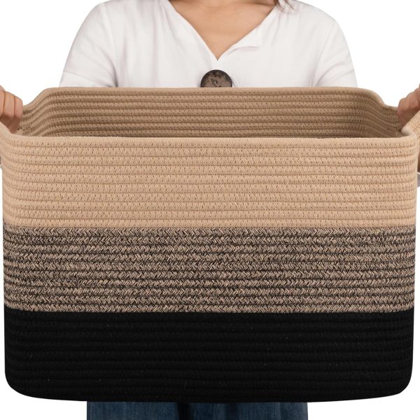 OIAHOMY Large Blanket Basket, 22”x17”x12” Rectangle Woven Baskets, Nursery Blanket Storage Living Room, Toy Storage With Handle, Large Baskets for Organizing-Gradient Grey - Image 2