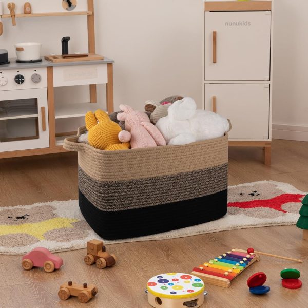 OIAHOMY Large Blanket Basket, 22”x17”x12” Rectangle Woven Baskets, Nursery Blanket Storage Living Room, Toy Storage With Handle, Large Baskets for Organizing-Gradient Grey - Image 3