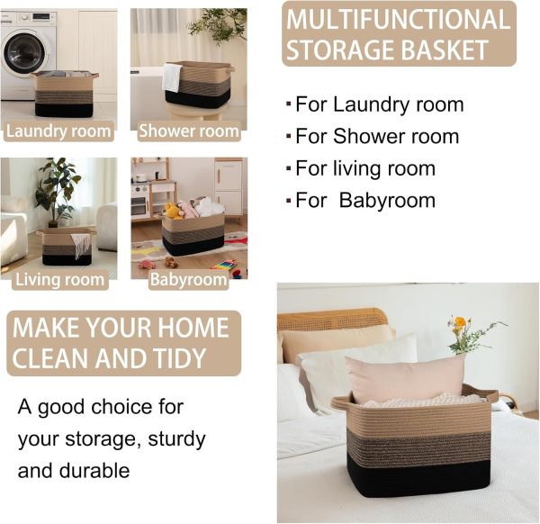 OIAHOMY Large Blanket Basket, 22”x17”x12” Rectangle Woven Baskets, Nursery Blanket Storage Living Room, Toy Storage With Handle, Large Baskets for Organizing-Gradient Grey - Image 5