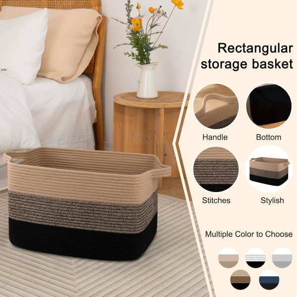 OIAHOMY Large Blanket Basket, 22”x17”x12” Rectangle Woven Baskets, Nursery Blanket Storage Living Room, Toy Storage With Handle, Large Baskets for Organizing-Gradient Grey - Image 6