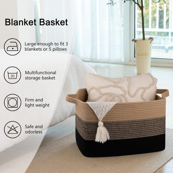 OIAHOMY Large Blanket Basket, 22”x17”x12” Rectangle Woven Baskets, Nursery Blanket Storage Living Room, Toy Storage With Handle, Large Baskets for Organizing-Gradient Grey - Image 7