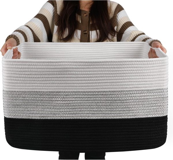 OIAHOMY Large Blanket Basket, 22”x17”x12” Rectangle Woven Baskets, Nursery Blanket Storage Living Room, Toy Storage With Handle, Large Baskets for Organizing-Gradient Grey - Image 9
