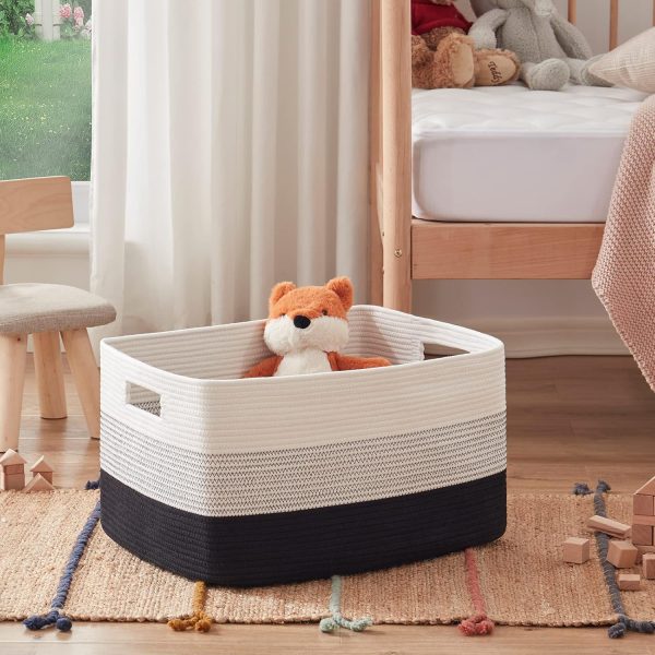 OIAHOMY Large Blanket Basket, 22”x17”x12” Rectangle Woven Baskets, Nursery Blanket Storage Living Room, Toy Storage With Handle, Large Baskets for Organizing-Gradient Grey - Image 10