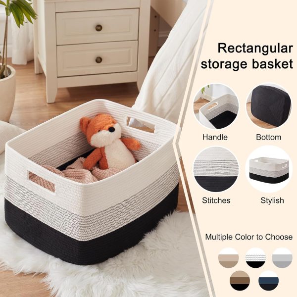 OIAHOMY Large Blanket Basket, 22”x17”x12” Rectangle Woven Baskets, Nursery Blanket Storage Living Room, Toy Storage With Handle, Large Baskets for Organizing-Gradient Grey - Image 13