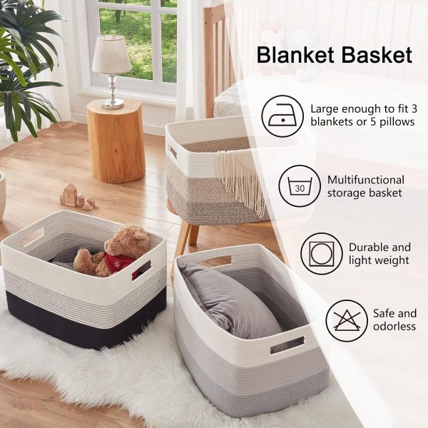 OIAHOMY Large Blanket Basket, 22”x17”x12” Rectangle Woven Baskets, Nursery Blanket Storage Living Room, Toy Storage With Handle, Large Baskets for Organizing-Gradient Grey - Image 14