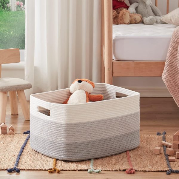 OIAHOMY Large Blanket Basket, 22”x17”x12” Rectangle Woven Baskets, Nursery Blanket Storage Living Room, Toy Storage With Handle, Large Baskets for Organizing-Gradient Grey - Image 16