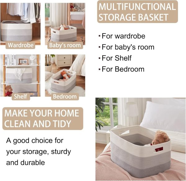 OIAHOMY Large Blanket Basket, 22”x17”x12” Rectangle Woven Baskets, Nursery Blanket Storage Living Room, Toy Storage With Handle, Large Baskets for Organizing-Gradient Grey - Image 18