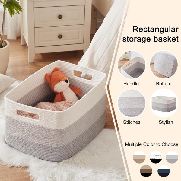 OIAHOMY Large Blanket Basket, 22”x17”x12” Rectangle Woven Baskets, Nursery Blanket Storage Living Room, Toy Storage With Handle, Large Baskets for Organizing-Gradient Grey - Image 19