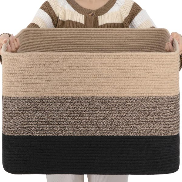 OIAHOMY Large Blanket Basket, 22”x17”x12” Rectangle Woven Baskets, Nursery Blanket Storage Living Room, Toy Storage With Handle, Large Baskets for Organizing-Gradient Grey - Image 21