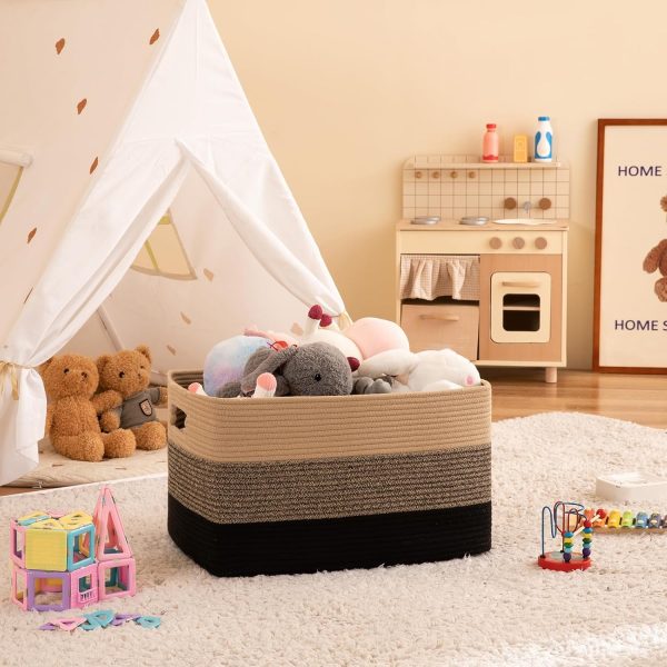 OIAHOMY Large Blanket Basket, 22”x17”x12” Rectangle Woven Baskets, Nursery Blanket Storage Living Room, Toy Storage With Handle, Large Baskets for Organizing-Gradient Grey - Image 22