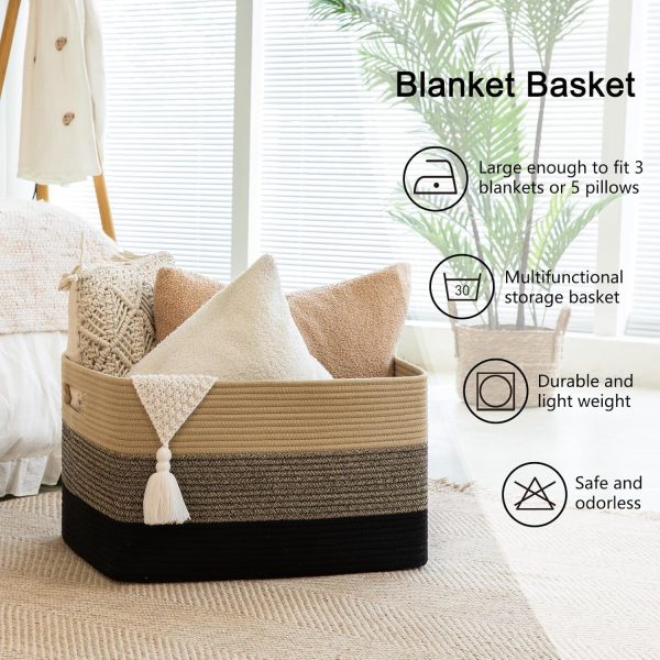 OIAHOMY Large Blanket Basket, 22”x17”x12” Rectangle Woven Baskets, Nursery Blanket Storage Living Room, Toy Storage With Handle, Large Baskets for Organizing-Gradient Grey - Image 26