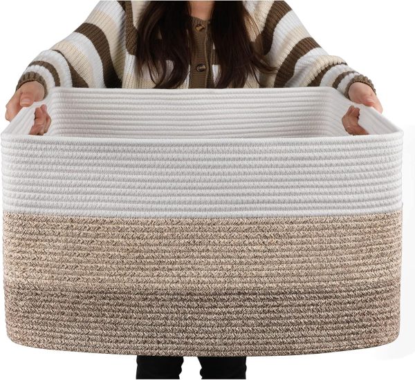 OIAHOMY Large Blanket Basket, 22”x17”x12” Rectangle Woven Baskets, Nursery Blanket Storage Living Room, Toy Storage With Handle, Large Baskets for Organizing-Gradient Grey - Image 28