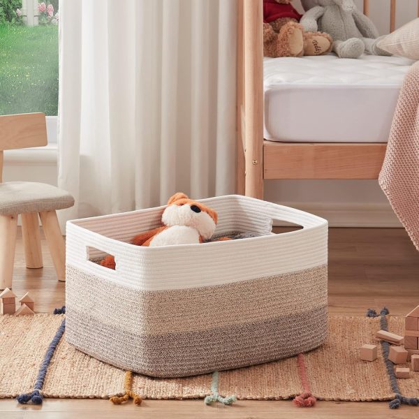 OIAHOMY Large Blanket Basket, 22”x17”x12” Rectangle Woven Baskets, Nursery Blanket Storage Living Room, Toy Storage With Handle, Large Baskets for Organizing-Gradient Grey - Image 29