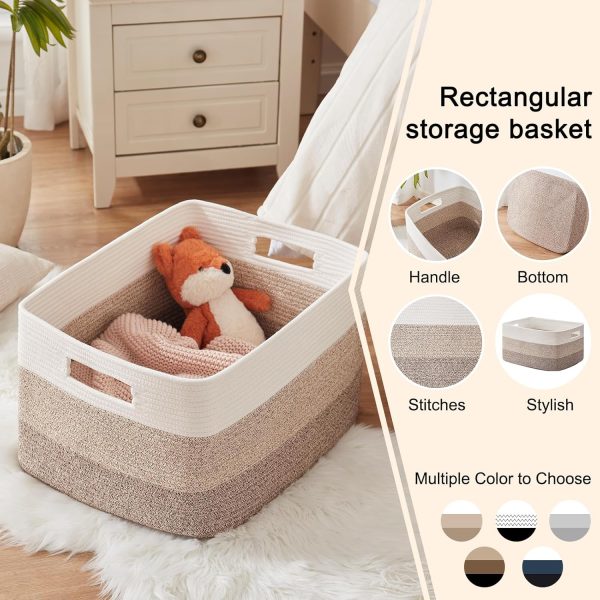 OIAHOMY Large Blanket Basket, 22”x17”x12” Rectangle Woven Baskets, Nursery Blanket Storage Living Room, Toy Storage With Handle, Large Baskets for Organizing-Gradient Grey - Image 32