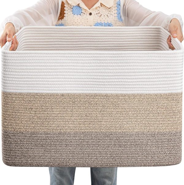 OIAHOMY Large Blanket Basket, 22”x17”x12” Rectangle Woven Baskets, Nursery Blanket Storage Living Room, Toy Storage With Handle, Large Baskets for Organizing-Gradient Grey - Image 34