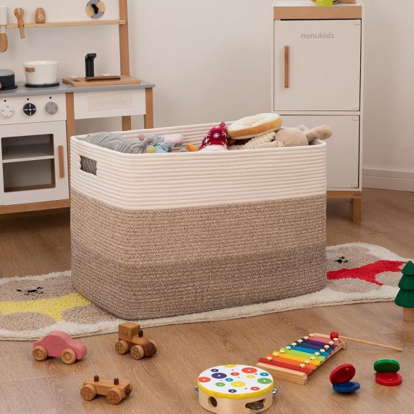 OIAHOMY Large Blanket Basket, 22”x17”x12” Rectangle Woven Baskets, Nursery Blanket Storage Living Room, Toy Storage With Handle, Large Baskets for Organizing-Gradient Grey - Image 35
