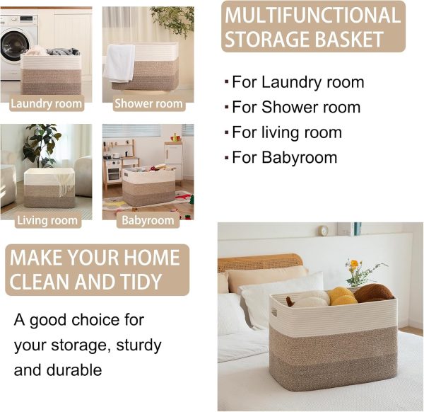 OIAHOMY Large Blanket Basket, 22”x17”x12” Rectangle Woven Baskets, Nursery Blanket Storage Living Room, Toy Storage With Handle, Large Baskets for Organizing-Gradient Grey - Image 36