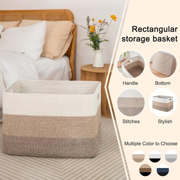 OIAHOMY Large Blanket Basket, 22”x17”x12” Rectangle Woven Baskets, Nursery Blanket Storage Living Room, Toy Storage With Handle, Large Baskets for Organizing-Gradient Grey - Image 37
