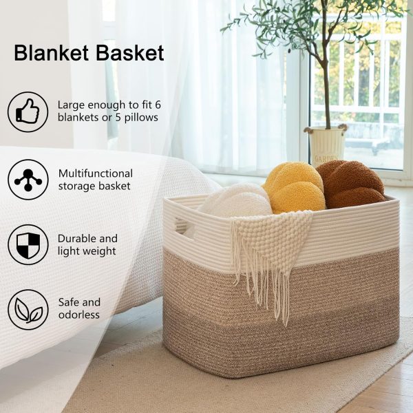 OIAHOMY Large Blanket Basket, 22”x17”x12” Rectangle Woven Baskets, Nursery Blanket Storage Living Room, Toy Storage With Handle, Large Baskets for Organizing-Gradient Grey - Image 38