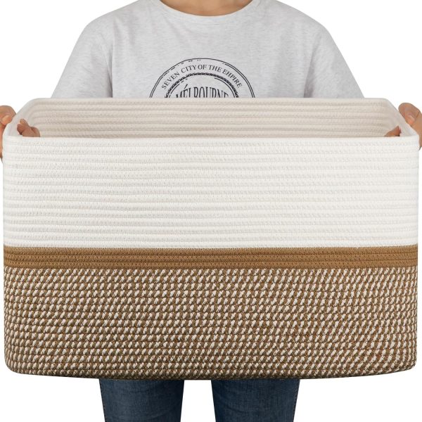 OIAHOMY Large Blanket Basket, 22”x17”x12” Rectangle Woven Baskets, Nursery Blanket Storage Living Room, Toy Storage With Handle, Large Baskets for Organizing-Gradient Grey - Image 39