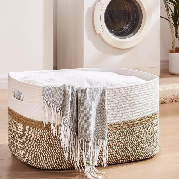 OIAHOMY Large Blanket Basket, 22”x17”x12” Rectangle Woven Baskets, Nursery Blanket Storage Living Room, Toy Storage With Handle, Large Baskets for Organizing-Gradient Grey - Image 40