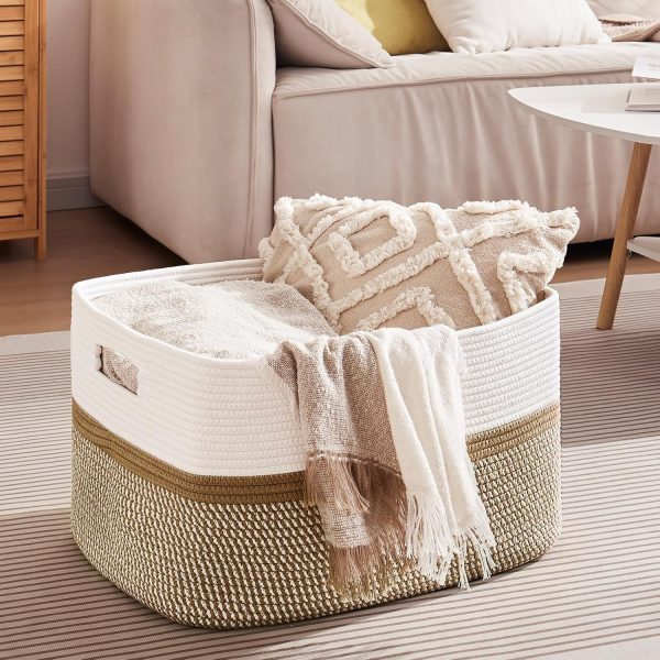 OIAHOMY Large Blanket Basket, 22”x17”x12” Rectangle Woven Baskets, Nursery Blanket Storage Living Room, Toy Storage With Handle, Large Baskets for Organizing-Gradient Grey - Image 42
