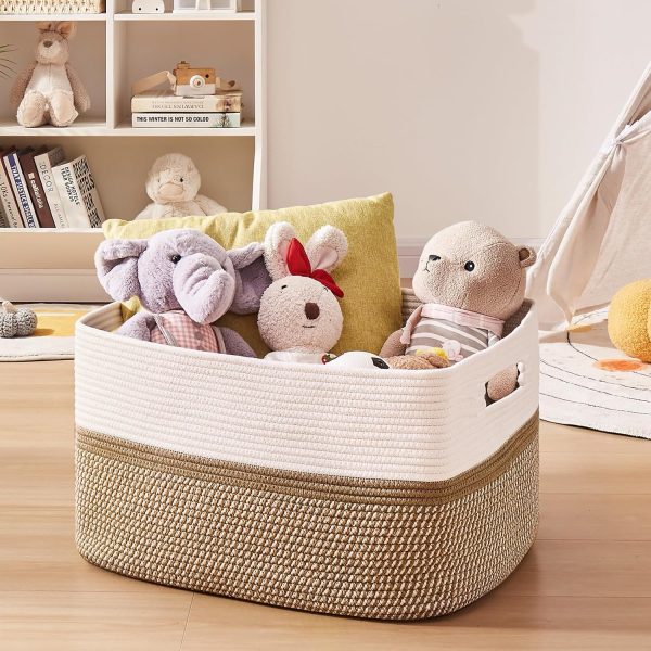 OIAHOMY Large Blanket Basket, 22”x17”x12” Rectangle Woven Baskets, Nursery Blanket Storage Living Room, Toy Storage With Handle, Large Baskets for Organizing-Gradient Grey - Image 43