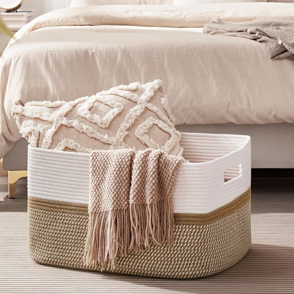 OIAHOMY Large Blanket Basket, 22”x17”x12” Rectangle Woven Baskets, Nursery Blanket Storage Living Room, Toy Storage With Handle, Large Baskets for Organizing-Gradient Grey - Image 44