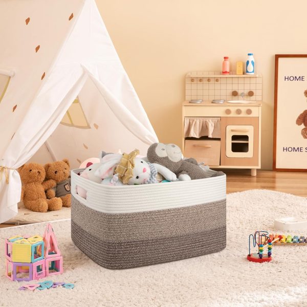 OIAHOMY Large Blanket Basket, 22”x17”x12” Rectangle Woven Baskets, Nursery Blanket Storage Living Room, Toy Storage With Handle, Large Baskets for Organizing-Gradient Grey - Image 47