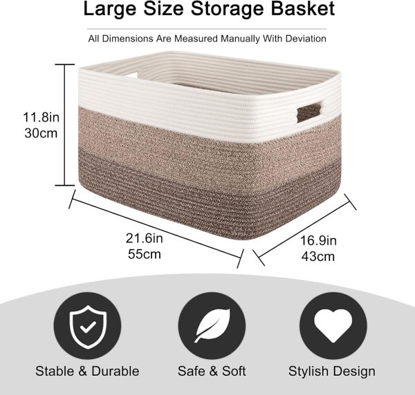 OIAHOMY Large Blanket Basket, 22”x17”x12” Rectangle Woven Baskets, Nursery Blanket Storage Living Room, Toy Storage With Handle, Large Baskets for Organizing-Gradient Grey - Image 48