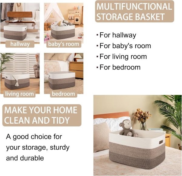 OIAHOMY Large Blanket Basket, 22”x17”x12” Rectangle Woven Baskets, Nursery Blanket Storage Living Room, Toy Storage With Handle, Large Baskets for Organizing-Gradient Grey - Image 49