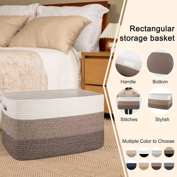 OIAHOMY Large Blanket Basket, 22”x17”x12” Rectangle Woven Baskets, Nursery Blanket Storage Living Room, Toy Storage With Handle, Large Baskets for Organizing-Gradient Grey - Image 50