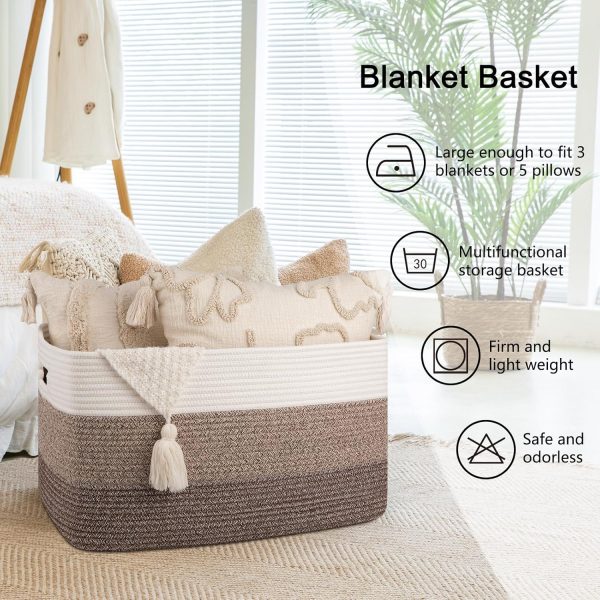 OIAHOMY Large Blanket Basket, 22”x17”x12” Rectangle Woven Baskets, Nursery Blanket Storage Living Room, Toy Storage With Handle, Large Baskets for Organizing-Gradient Grey - Image 51